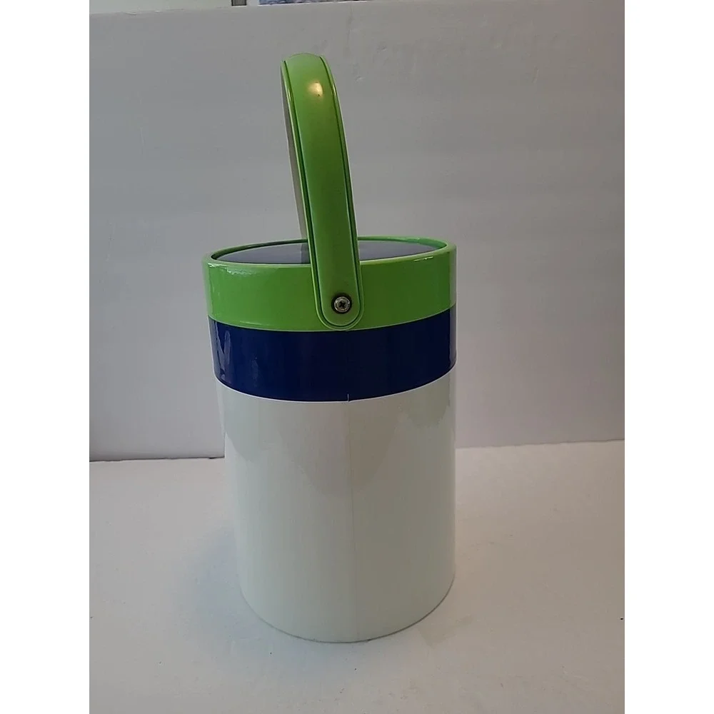 Vintage Ice Bucket White Green Blue With Handle And Lid 12